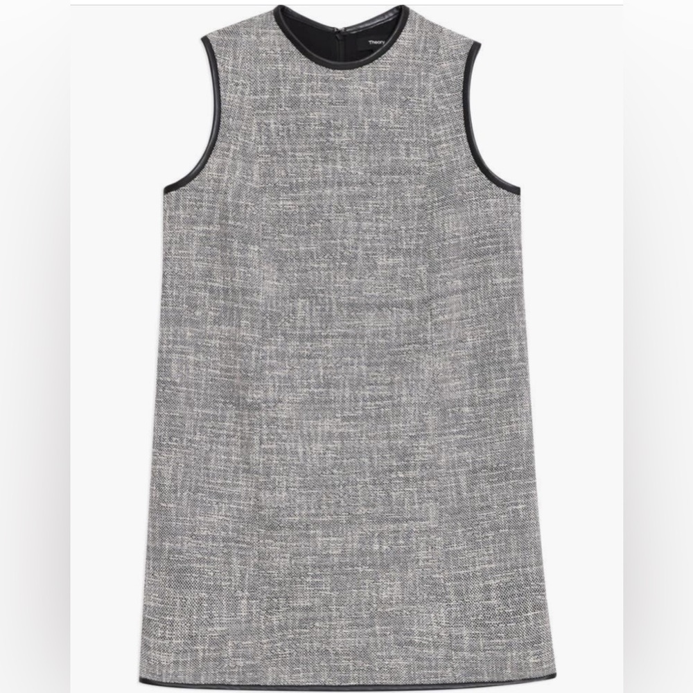 THEORY SLEEVELESS COTTON BLEND TWEED SHIFT MINIDRESS various sizes black/white - Picture 3 of 6